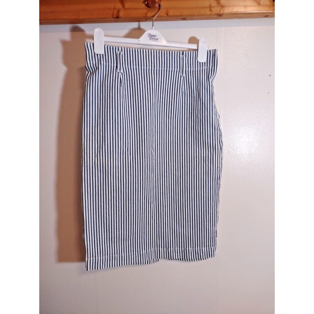 J Crew Women's 29 White Blue Denim Pinstripe Skirt Fashion Designer